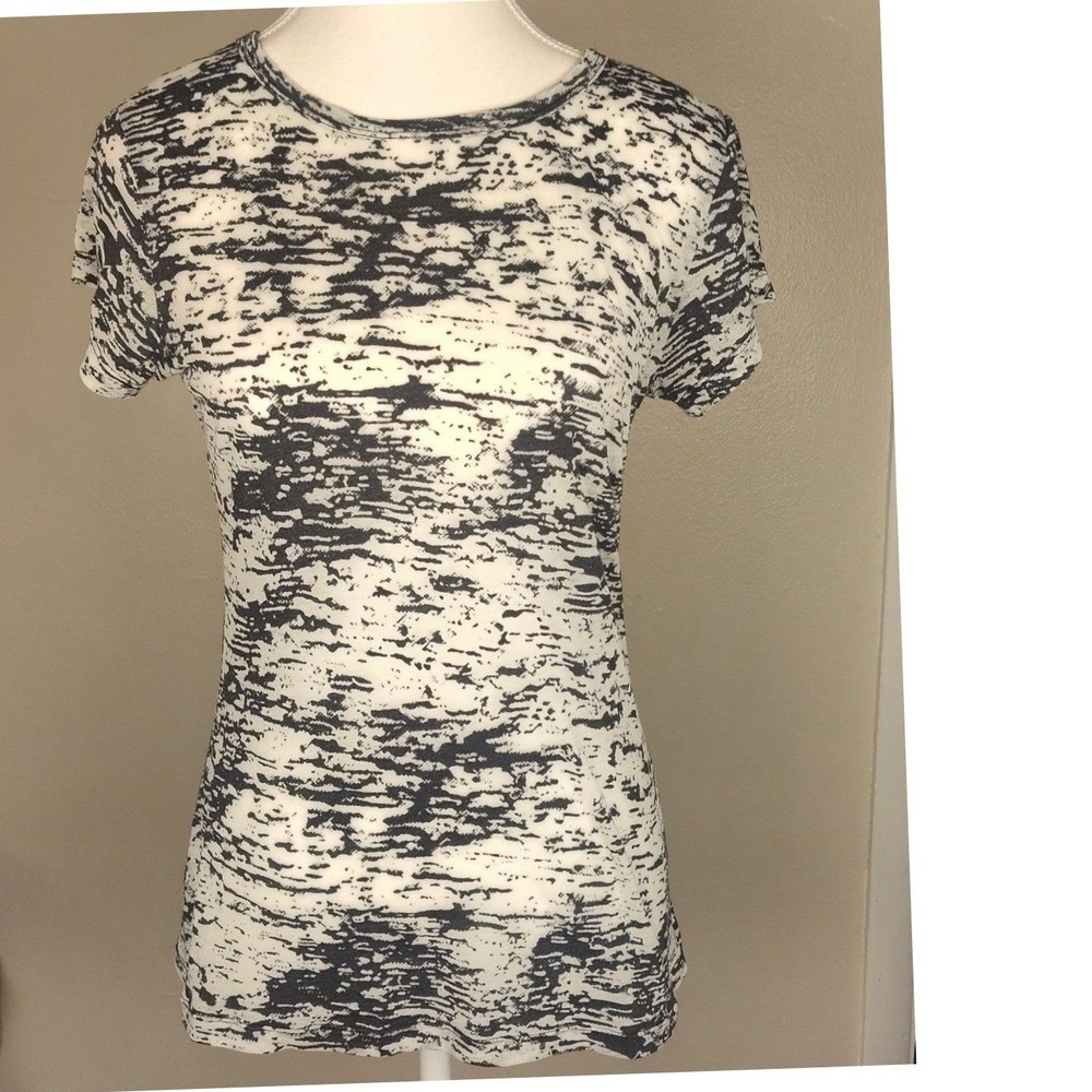 DNA Womens Large Black White Abstract Burnout Short Sleeve Crew Neck T-Shirt
